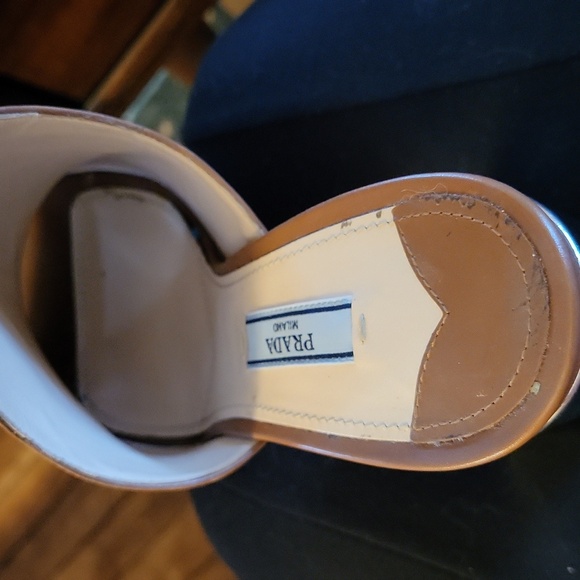 Prada Women's Tan Leather Open-Toe Heels - Picture 11 of 12